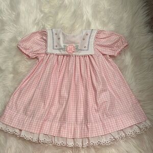 Rare Editions Pink Gingham Dress with White Cross Stitch Collar 2T